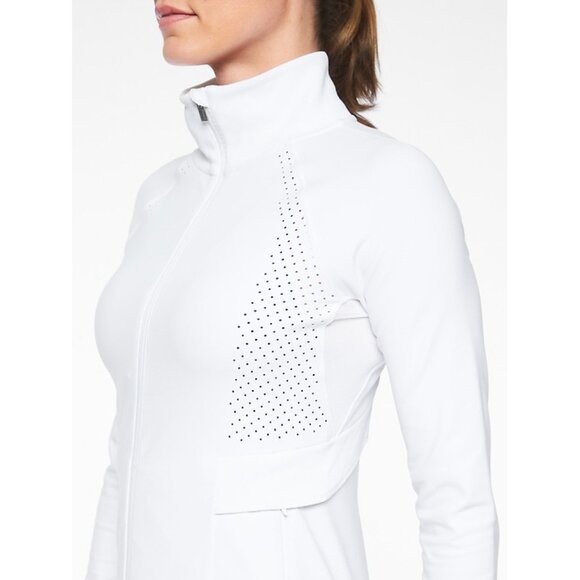 Athleta Chakra Jacket In Powervita Bright White Size M Two Way Zip Sporty $148 - Picture 3 of 16